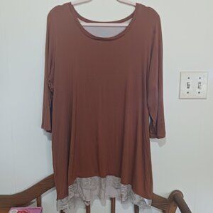 2x Logo copper brown tunic with ecru lace trim